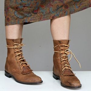 Vintage Genuine Leather Justin Lace-up Roper Boots